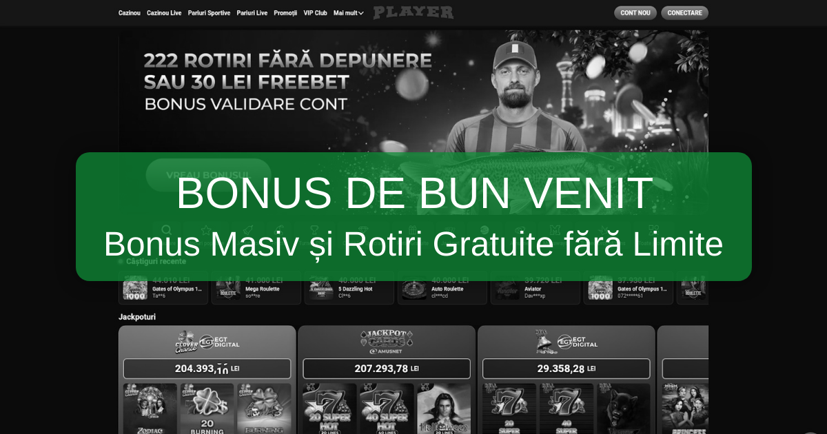 Player Casino: bonus de bun venit și rotiri gratuite